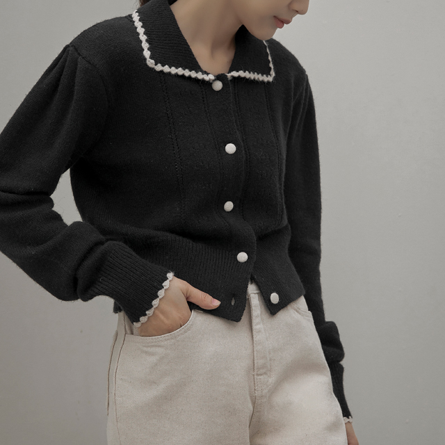 (CD-1919) Scallop Collar Pointel Knit Cardigan