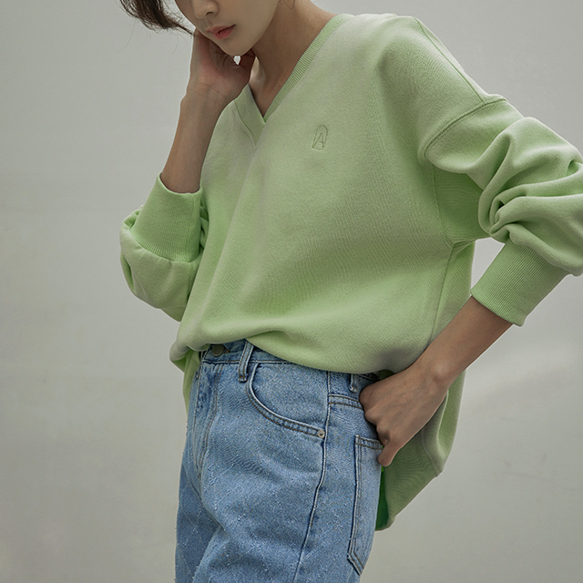 (T-6279) Mellow V-neck Embroidered Sweatshirt