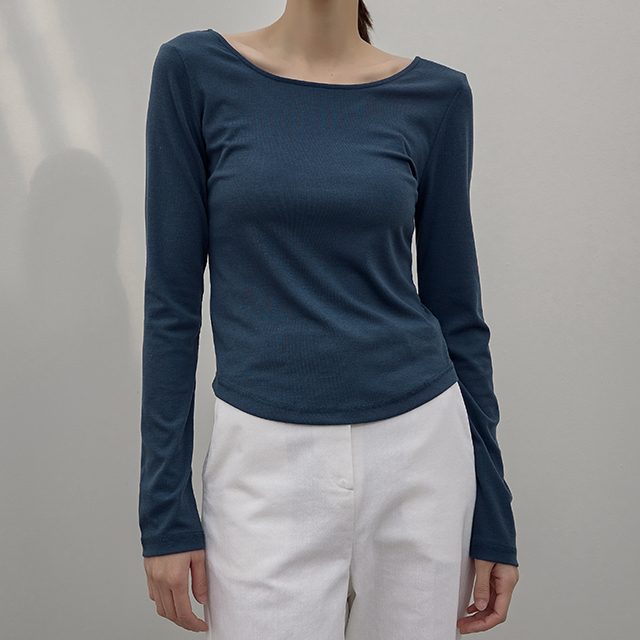 (T-6283)U-neck two-way slim tee