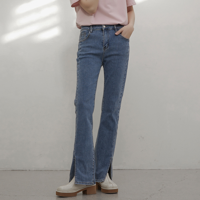 (PT-5235)Slit Stretch Bootcut Denim Pants