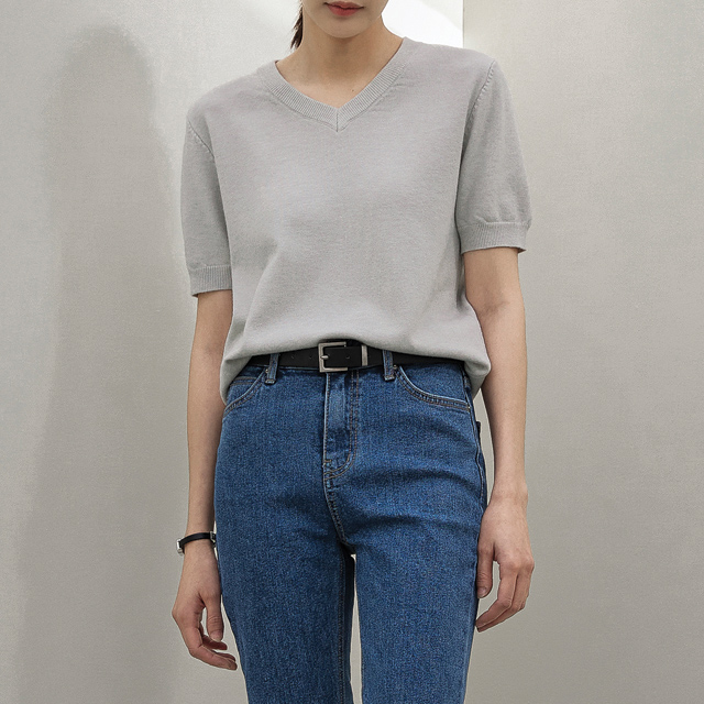 (T-6458)N Signature T021-V-Neck Basic Half Knit