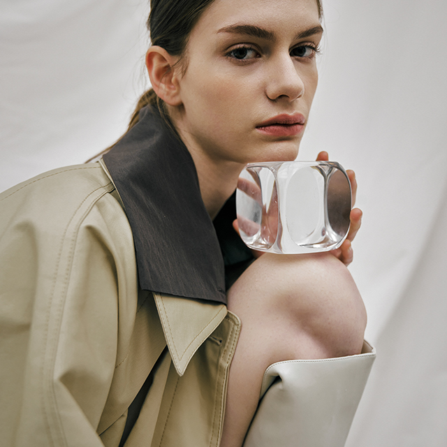 (CT-1384)Urban Volume Half Trench Coat S