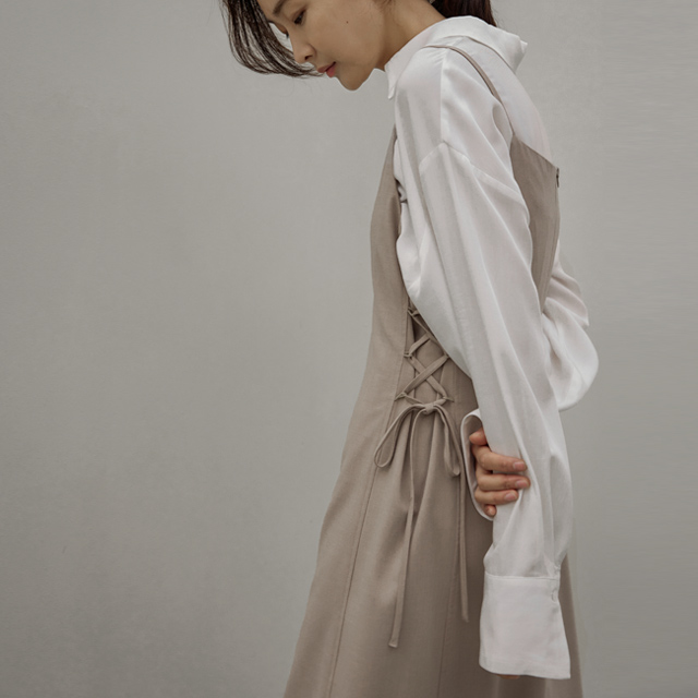 (OP-5883)Lace-up long layered one-piece