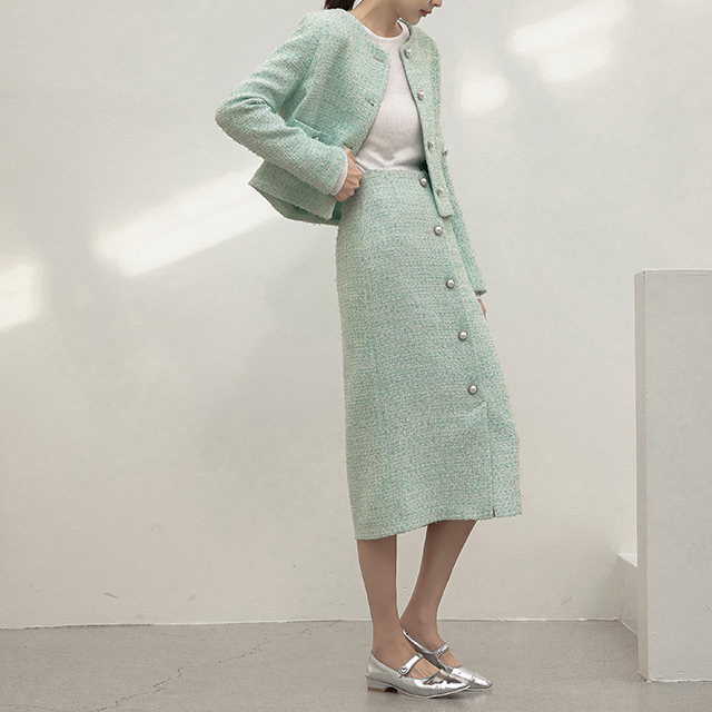 (SK-4525)Linne H-line Tweed Set-up Skirt
