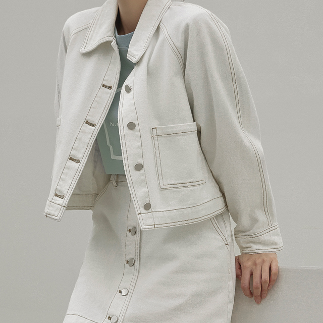 (JK-2624) New Casual Set-up Crop Denim Jacket