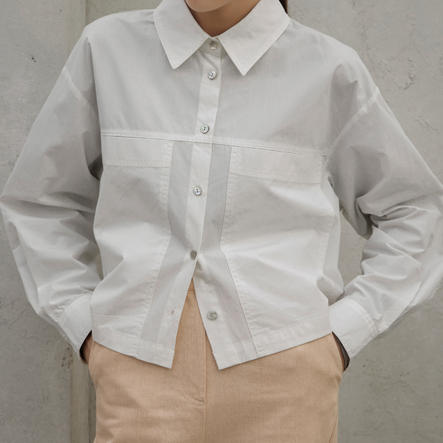 (BL-3968) Minimal Big Pocket Crop Shirt