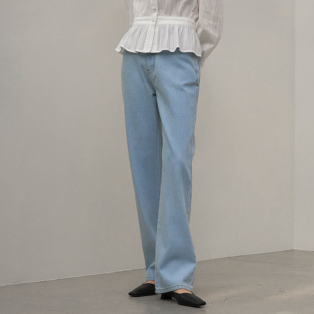 (PT-5112) Light Semi Wide High Waist Denim Pants