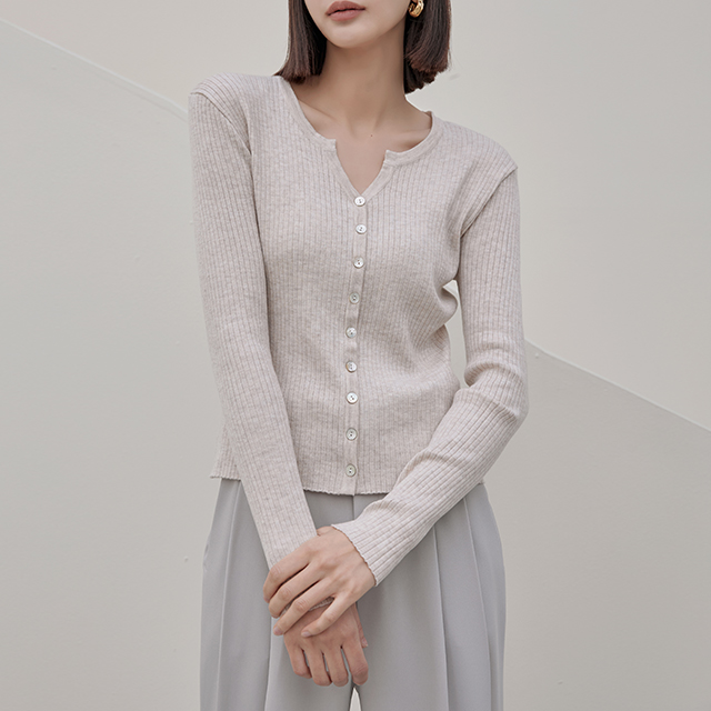 (CD-1865)N Signature CD009-Basic W-Neck Slim Cardigan