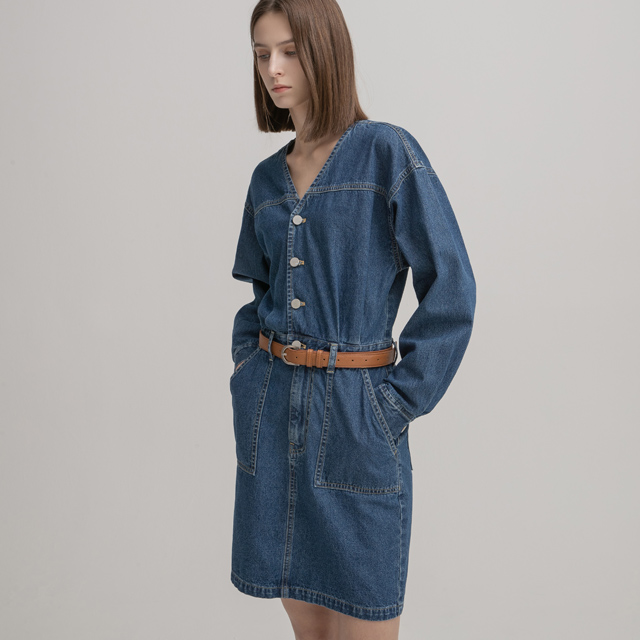 (OP-5850) V-neck denim mini one-piece