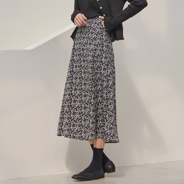 (SK-4645) Mono Floral Full Back Banding Skirt