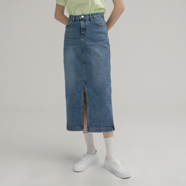 (N-SK-4664) Front slit long denim skirt