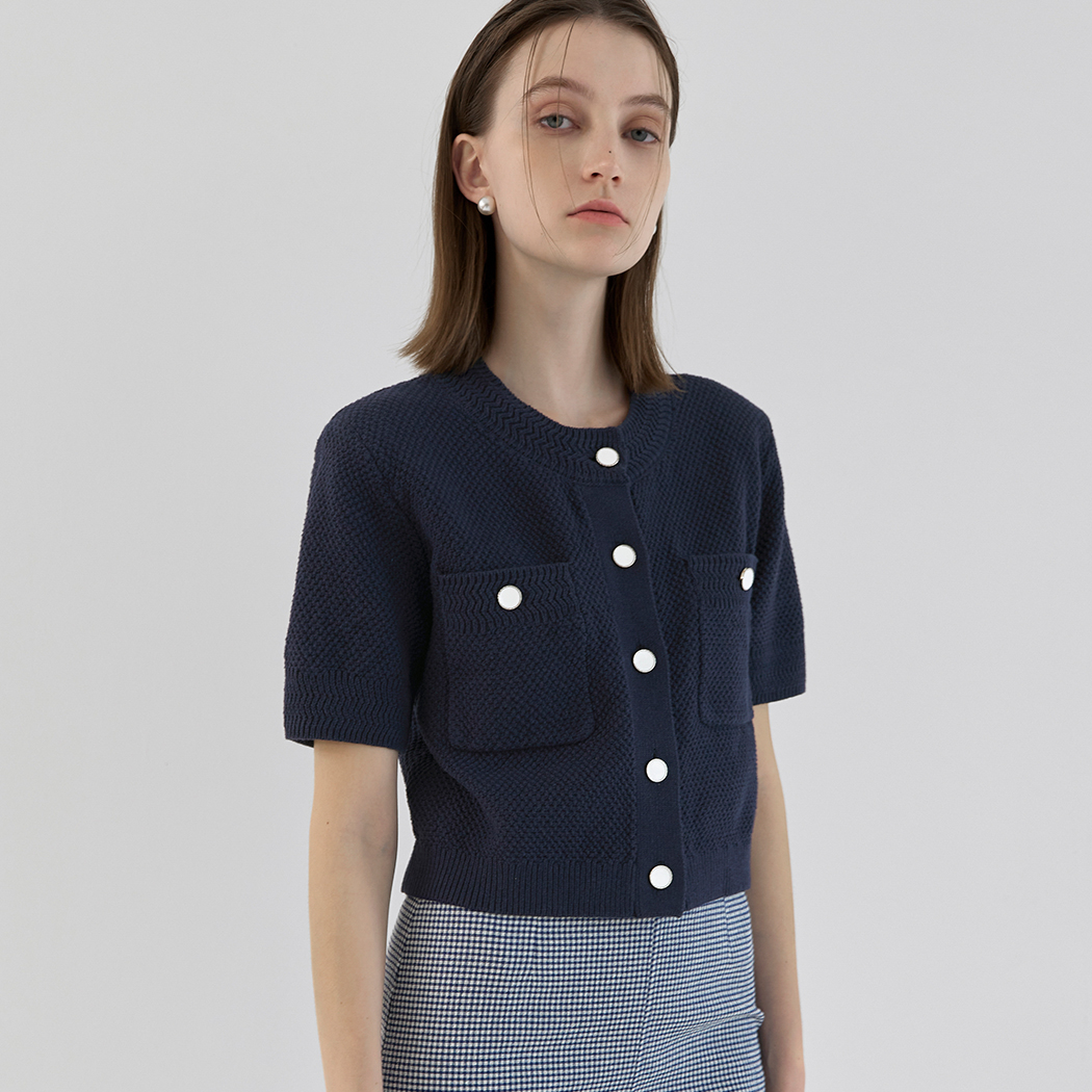 (JK-2688) Tweed-like crop knit jacket