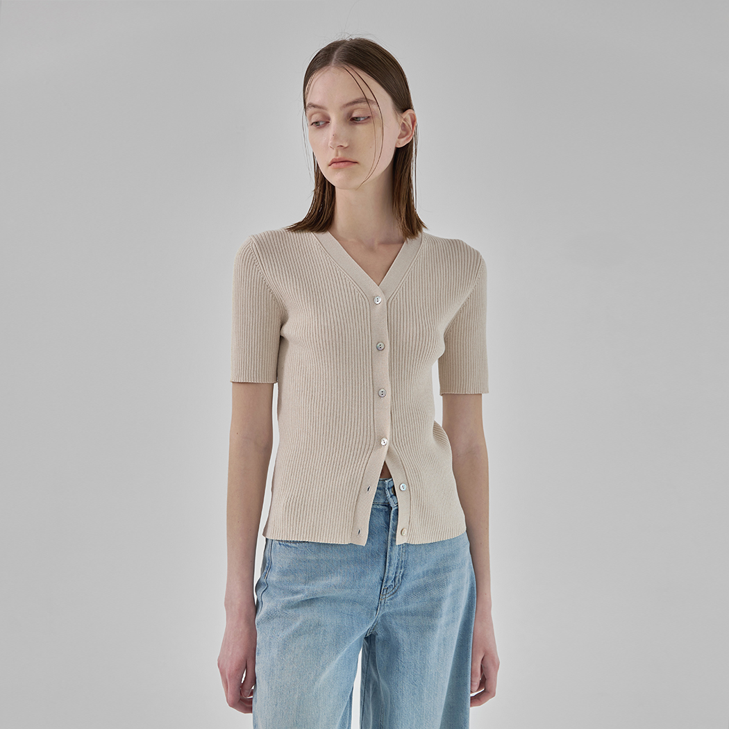 (CD-1938) Slim fit ribbed v-neck knit cardigan