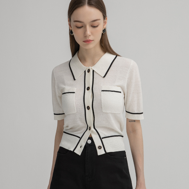 (CD-1934)Line Point Terry Knit Cardigan