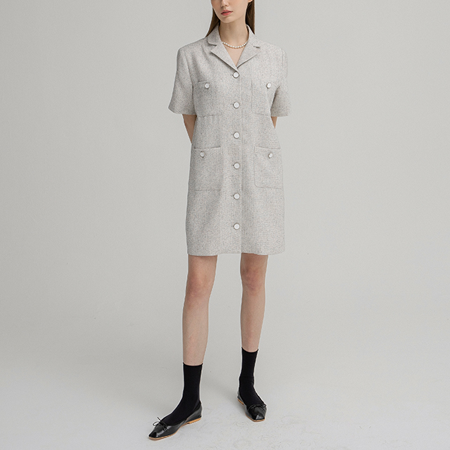 (OP-5904) Open collar tweed mini one piece