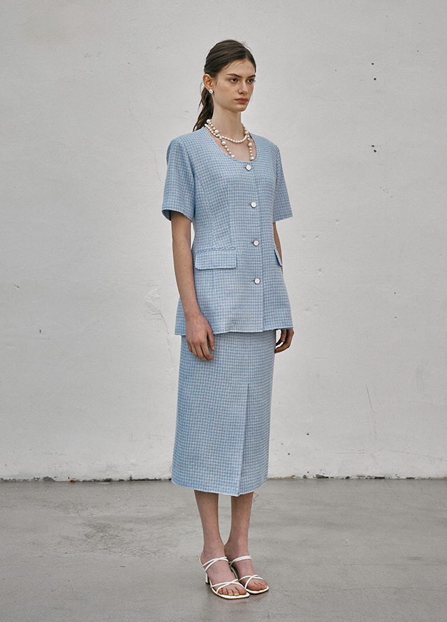 (JK-2686) Amuse Tweed Set-up U-Neck Jacket Korea