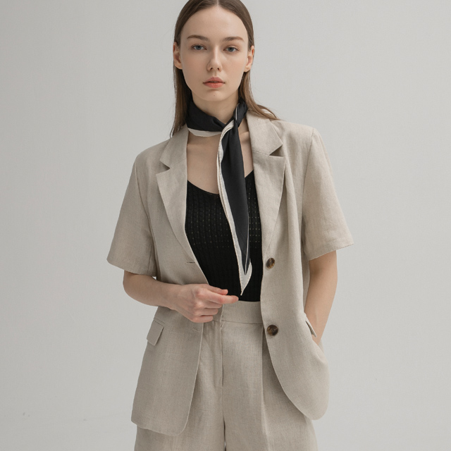 (JK-2687)Linen Natural Set-up Single Jacket