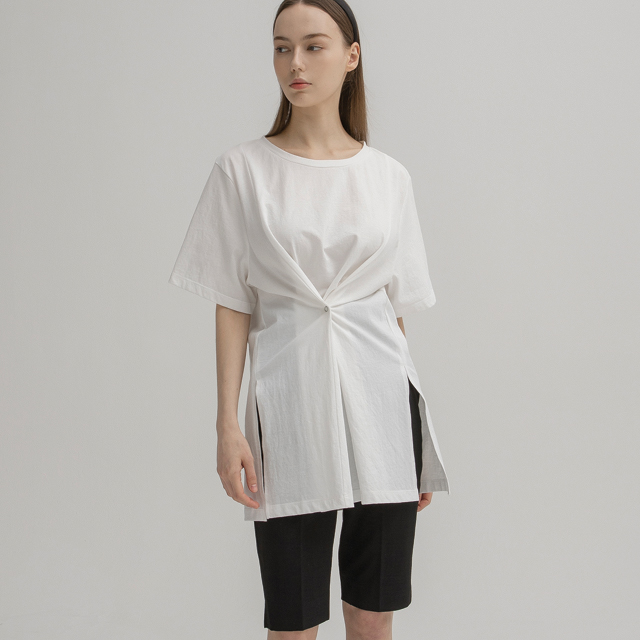 (T-6401) Waist Button Point Long Tee