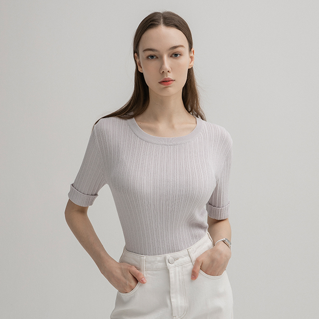 (T-6409) Slim Golji Turn-up Sleeve Knit