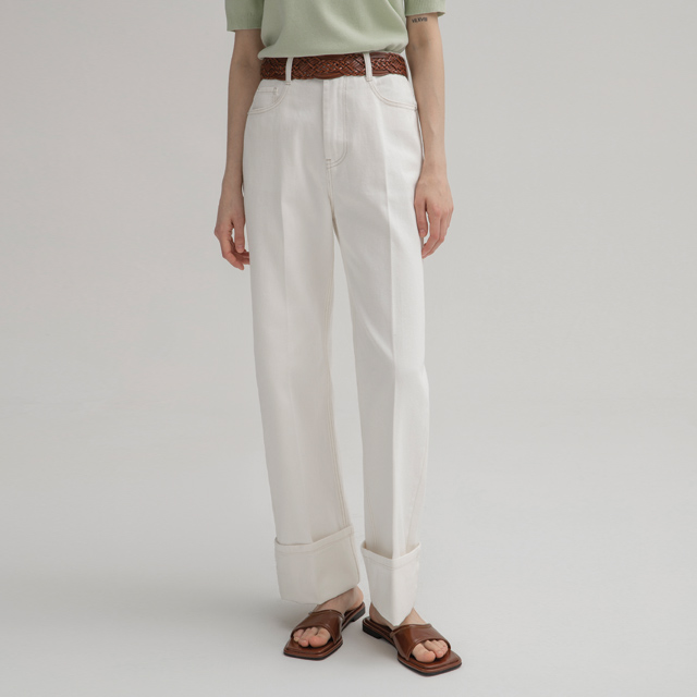 (PT-5195) New Classic Turn-Up Cotton Denim Pants