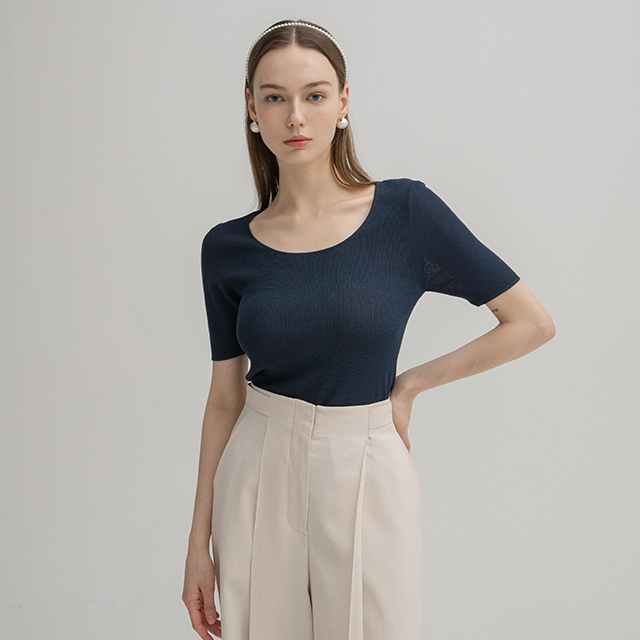 (T-6390)Basic U-neck Golji Short Sleeve Knit