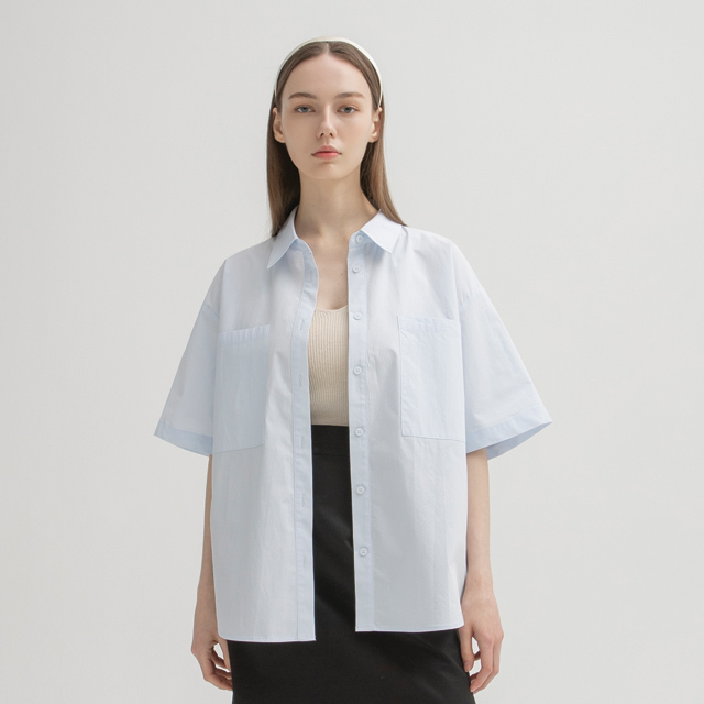 (BL-4007) Simple Big Pocket Overfit Shirt