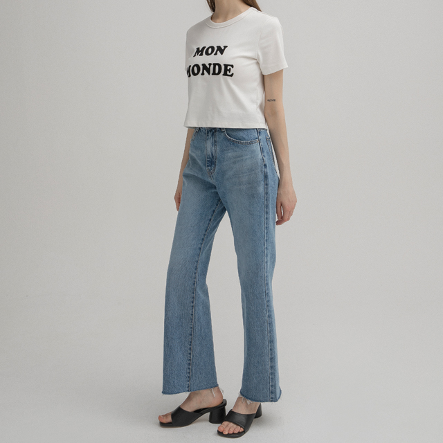 (PT-5332)Washed Low Cut Straight Denim Pants