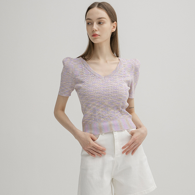 (T-6476) Aurora V-neck Cable Knit