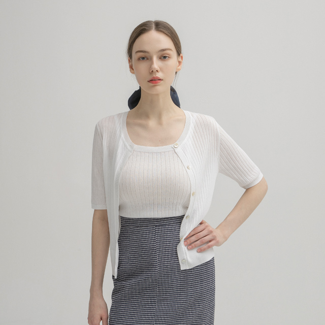 (CD-1933)Slim Golji Knit Top Cardigan Set S