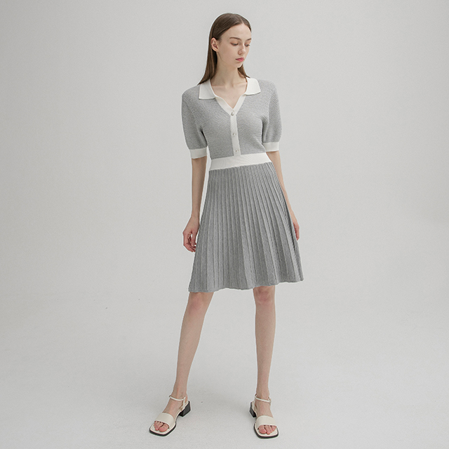 (OP-5935) Tweed open collar knit one-piece