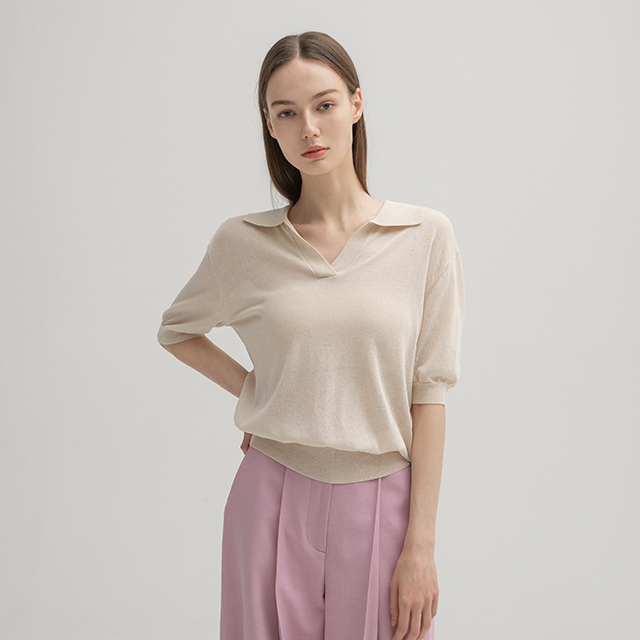 (T-6427)Basic Modern Open Collar Knit