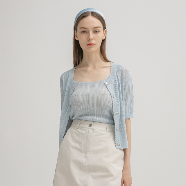 (CD-1930) Scalloped Skashi Knit Top Cardigan Set S