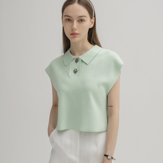 (T-6489) Overfit Crop Collar Knit