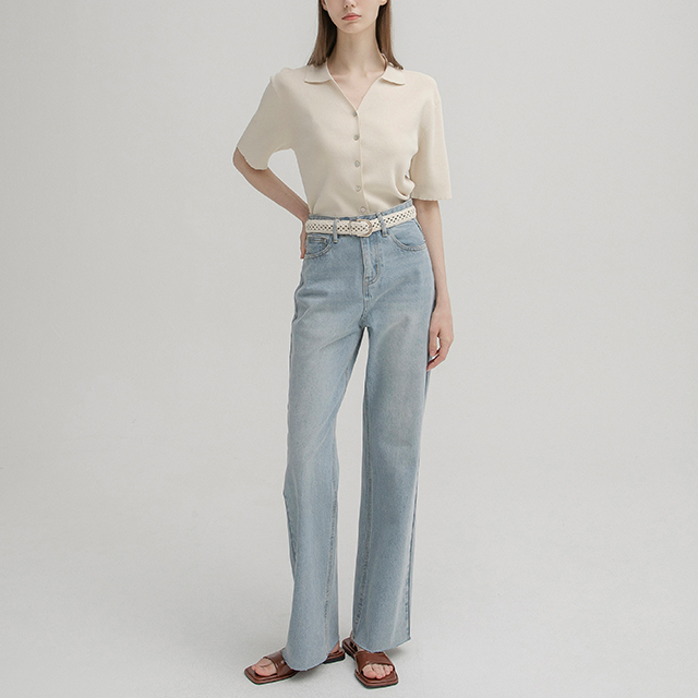 (PT-5255) Light Washed Straight Denim Pants