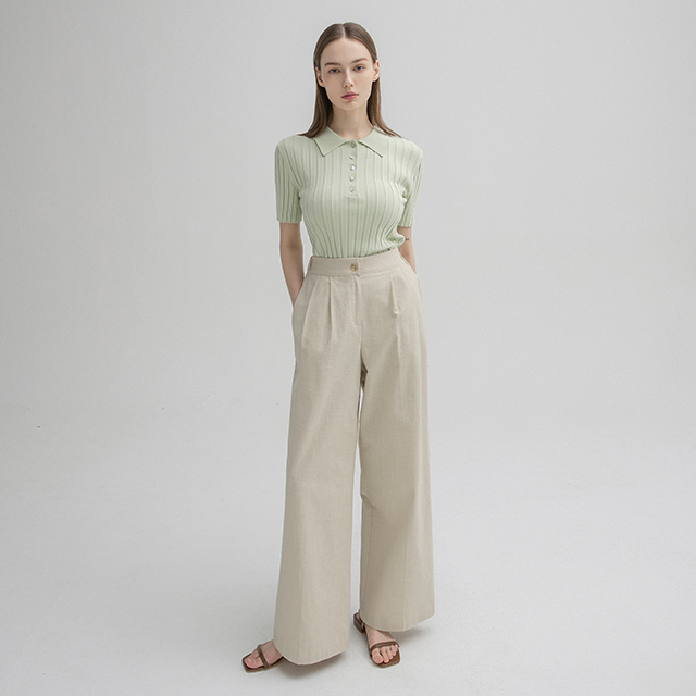 (PT-5340) Cotton Pintuck Wide Back Banding Pants