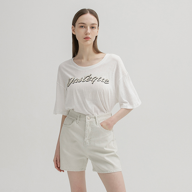 (T-6452) Lettering Slub Semi Overfit Tee