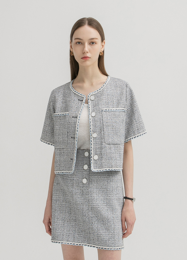 (SK-4609) Minimal Tweed Set-up Mini Skirt Korea