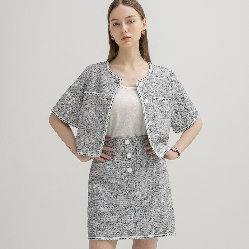 (JK-2714) Minimal Tweed Set-up Jacket