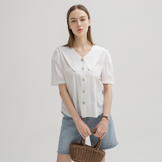 (BL-4005) Cotton Lace Sailor Collar Blouse