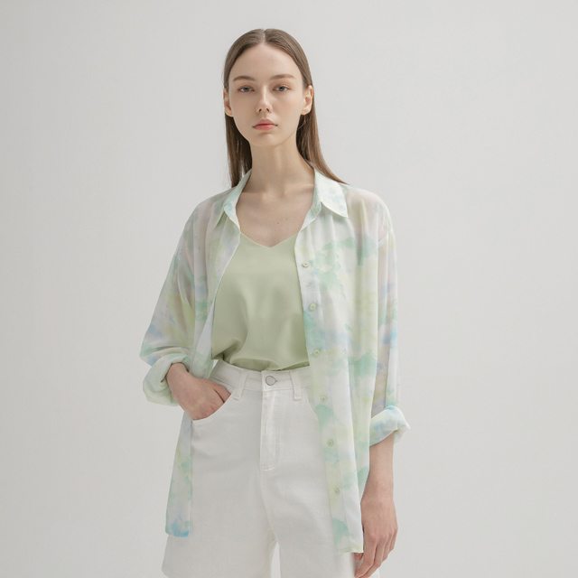 (BL-4057) Nasi Set Green Marble Blouse S