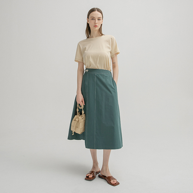 (SK-4678)Stitch Button Back Banding Skirt