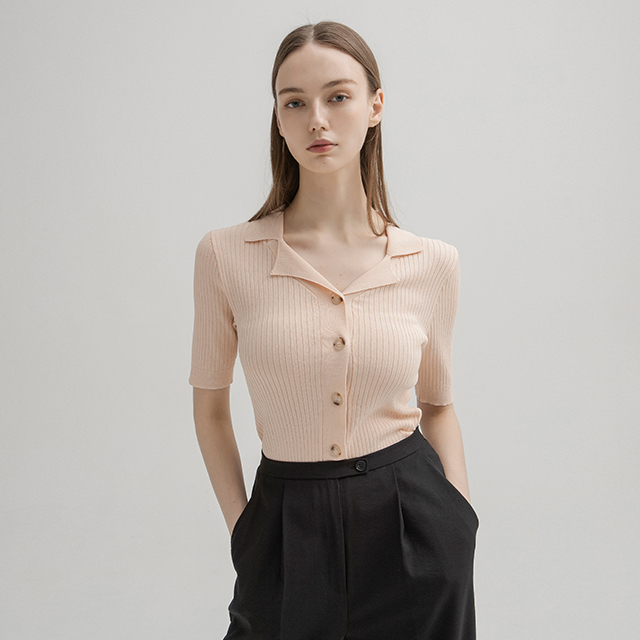 (CD-1927) Open collar golji half knit cardigan