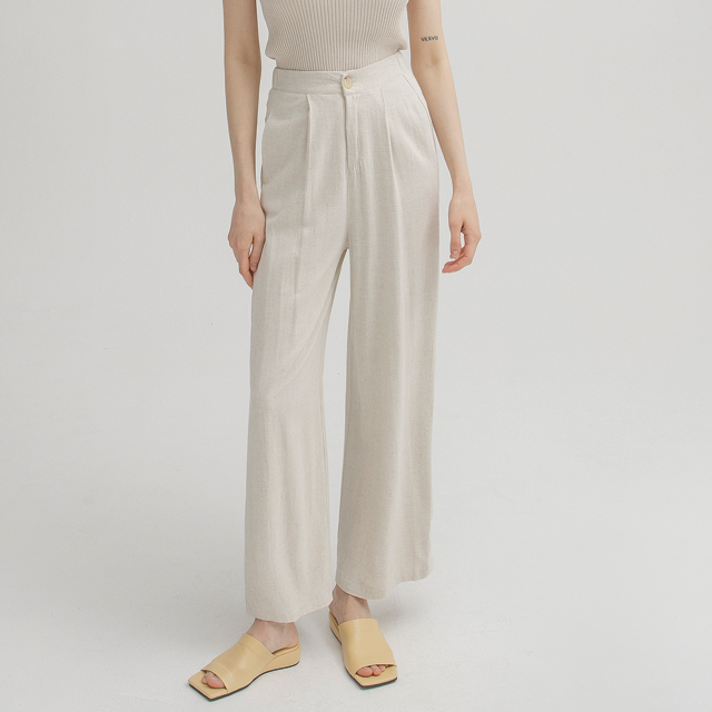 (PT-5297)Linen Straight Back Banding Pants