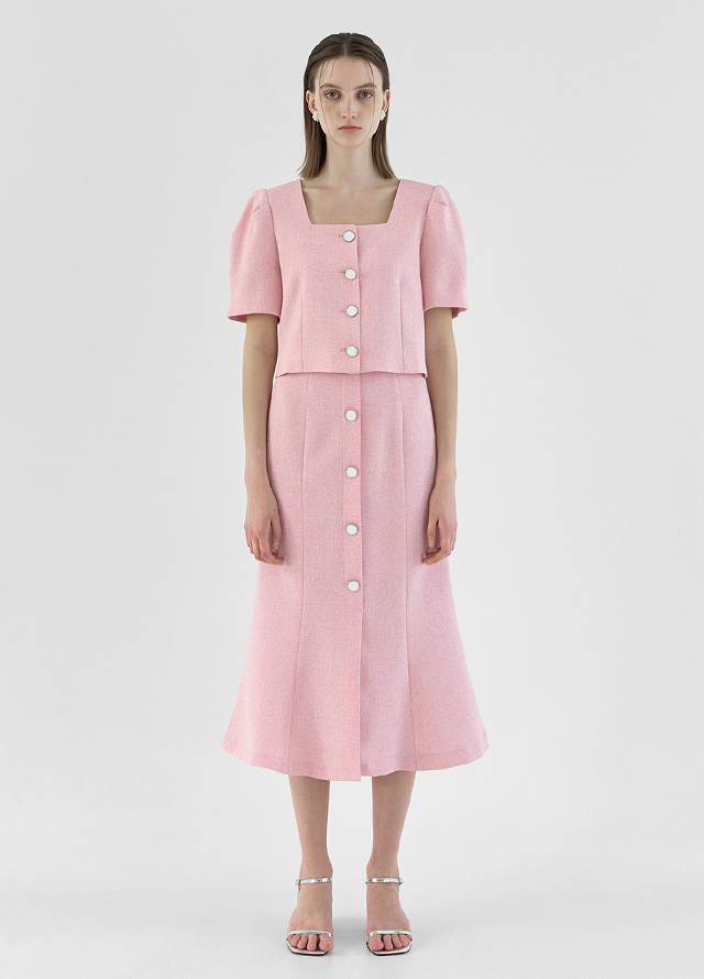 (BL-4004) Tweed Set-up Crop Square Blouse Korea