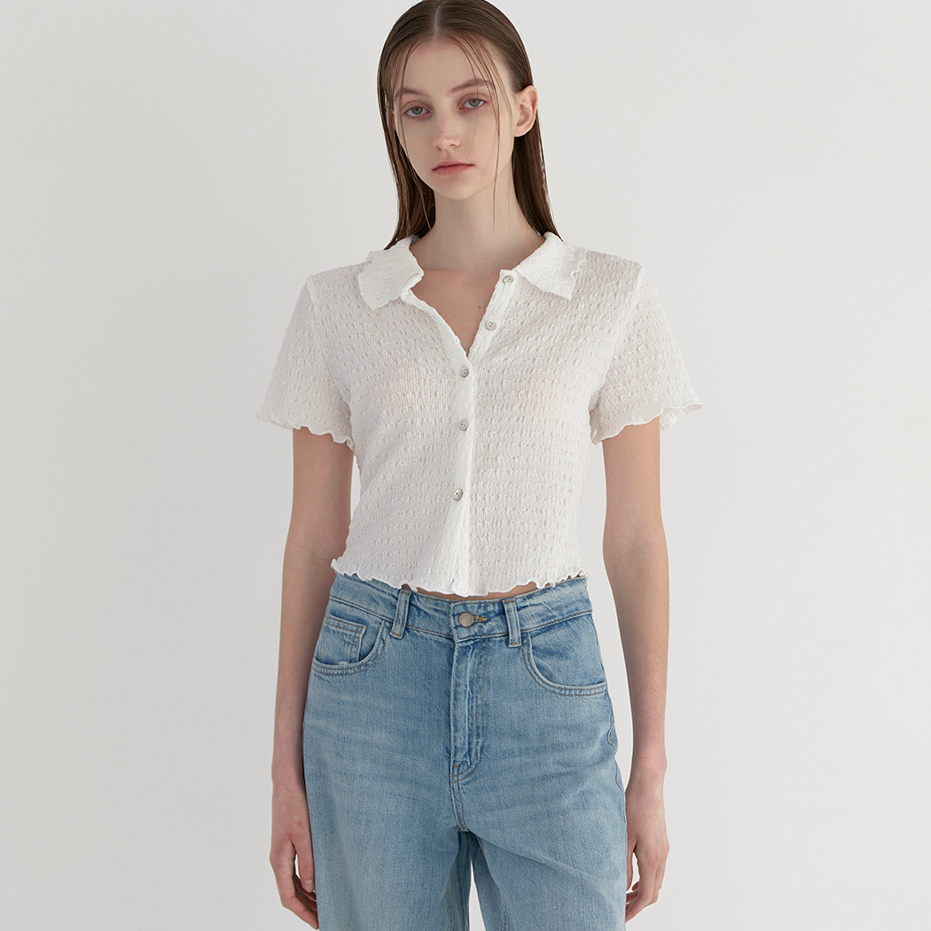(BL-4060) Wrinkle Crop Blouse