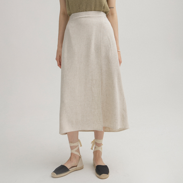 (SK-4676)Linen Back Banding Skirt