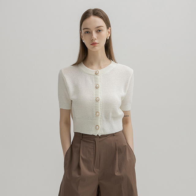(CD-1987) Pearl Point Crop Knit Cardigan