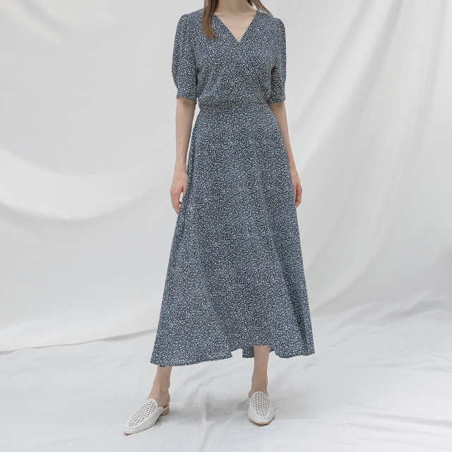 (OP-5898) Flower Print Short Sleeve Long One Piece