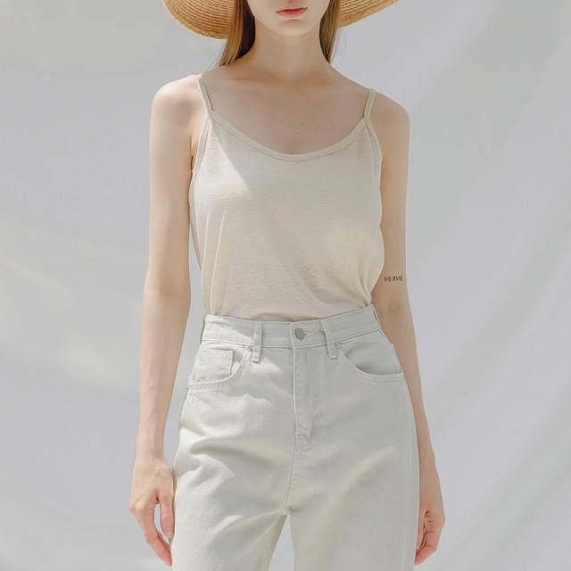 (T-6563)Basic Linen Sleeveless Tee