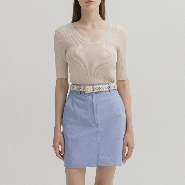 (T-6398) V-neck slim rib knit